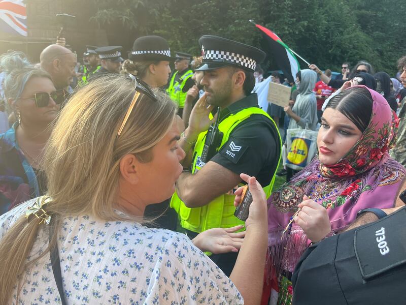 An encounter between a Traveller woman and Romany activist Lolo Jones. Photograph: Mark Paul