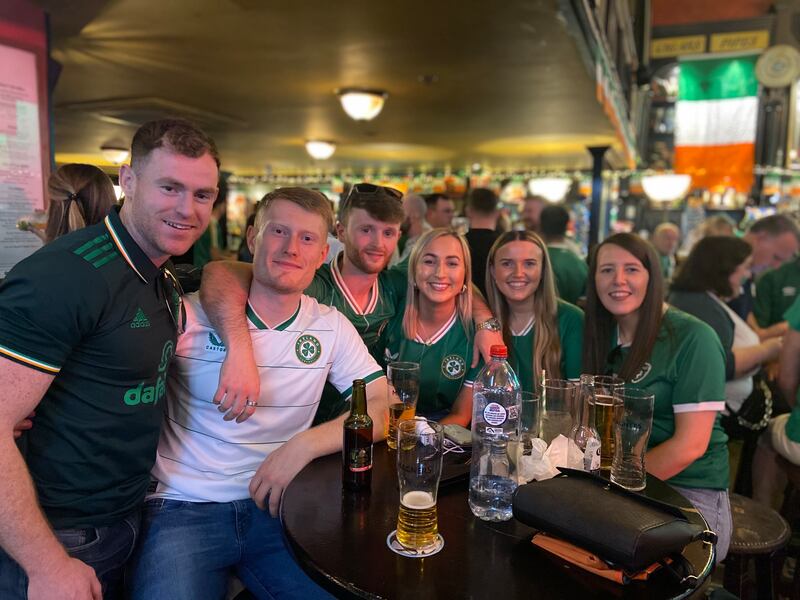 Women's World Cup in Sydney: Cian Barrett with Aoife, Bronagh and Caoimhe.