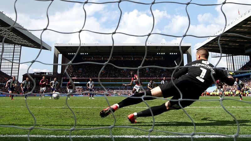 Tammy Abraham gives Aston Villa the lead from the penalty spot. Photograph: Paul Harding/Getty