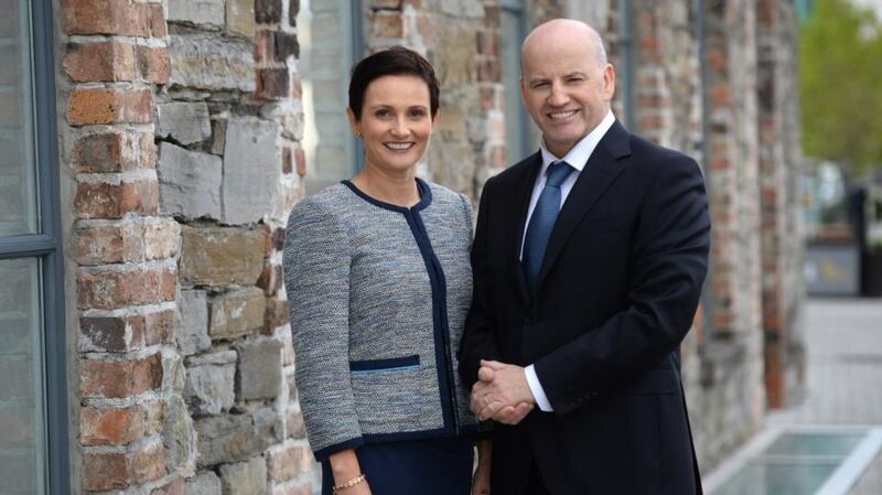 Presidential candidate Seán Gallagher and his wife, Trish, in Drogheda, Co Louth. Photograph: Dara Mac Dónaill