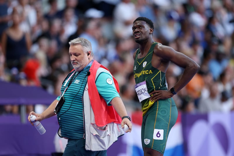 Benjamin Richardson after getting injured during the during Paris Olympics. Photograph: Adam Pretty/Getty Images