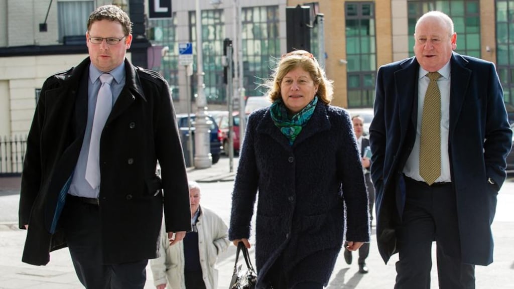 Elaine O’Hara’s brother John O’Hara, her father Frank O’Hara and his partner, Sheila Hawkins, at Dublin Central Criminal Court on Tuesday.