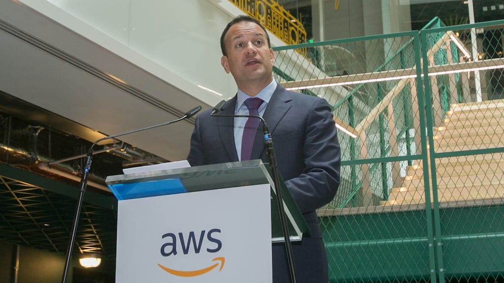 Taoiseach Leo Varadkar at the announcement by Amazon Web Services of its plan to add 1,000 new jobs in Dublin over the next two years. Photograph: Gareth Chaney Collins