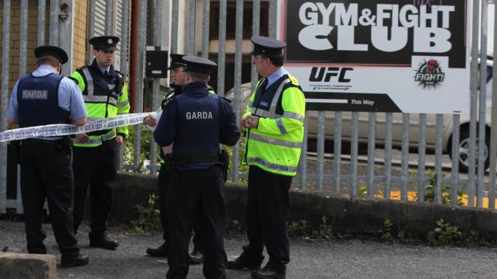 Gardai at the scene where a man was shot in north Dublin on Wednesday. Photograph: Niall Carson/PA Wire