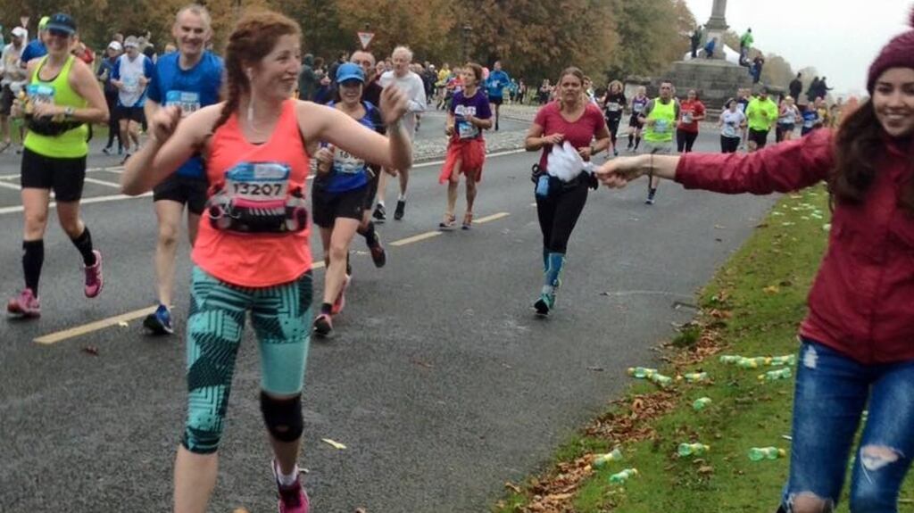 Mary Coleman cheered on by supporters in the Phoenix Park during the Dublin Marathon last week.