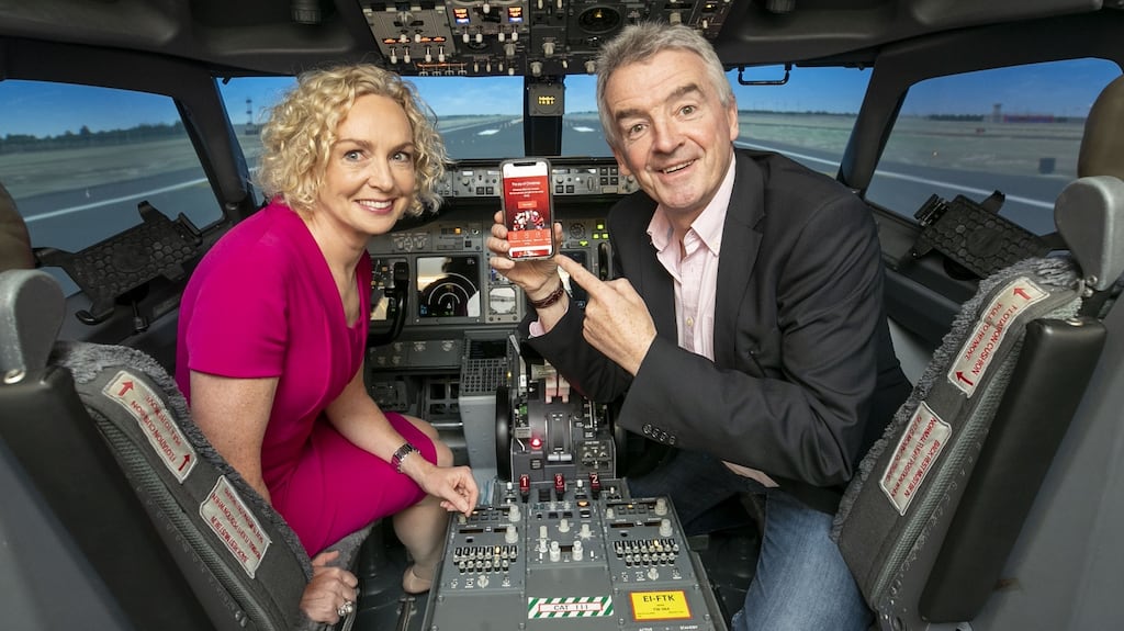 Anne O’Leary, chief executive of Vodafone Ireland, with Ryanair chief executive Michael O’Leary. Photograph: Iain White/Fennell Photography