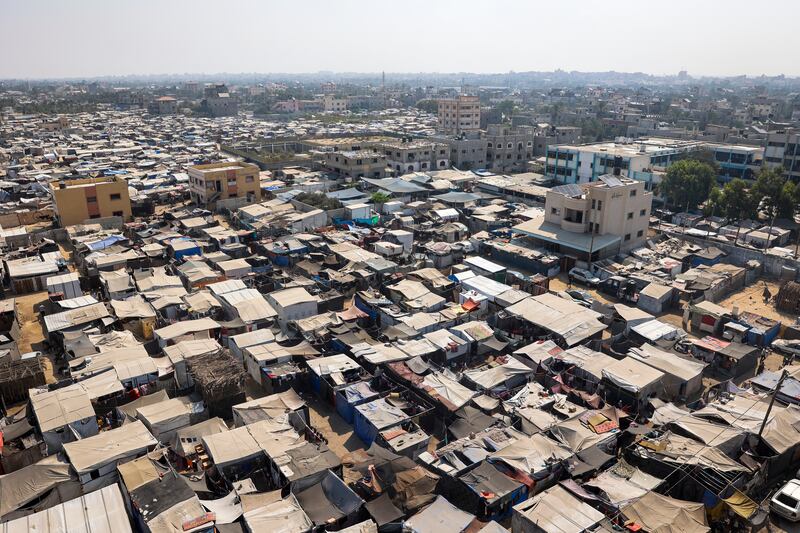 Makeshift shelters at a camp for displaced Palestinians in Deir al-Balah in the central Gaza Strip on August 19th. Photograph: Eyad Baba/AFP via Getty