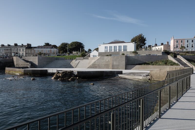 The pavilion building and plaza from the new jetty. Photograph: Ste Murray