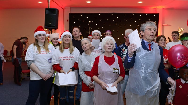 Carols at the Knights of St Columbanus Christmas dinner at the RDS. Photograph: Cyril Byrne /The Irish Times