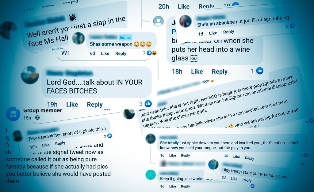 Abusive messages written about Michelle Hall on Facebook