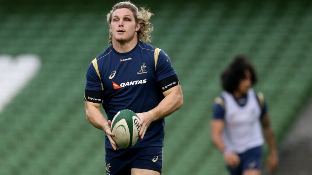 Australia captain Michael Hooper picked up a black eye during one of Michael Cheika’s full-on training sessions in Dublin. Photograph: Ryan Byrne/Inpho