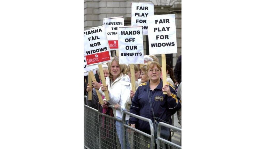Protesters from the National Association of Widows in Ireland outside the Dail yesterday