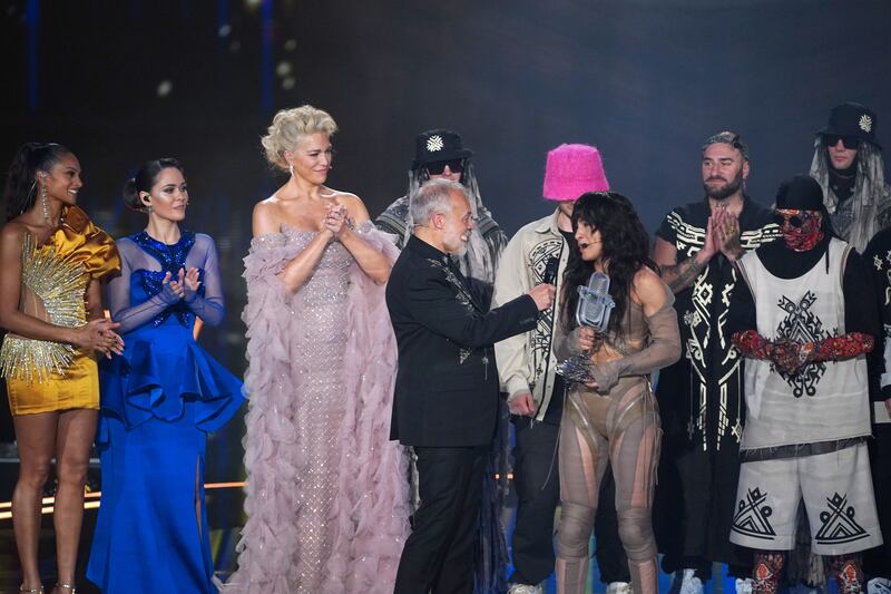 Sweden's entrant Loreen talking to presenter Graham Norton after winning the Eurovision Song Contest on Saturday. Photograph: Peter Byrne/PA