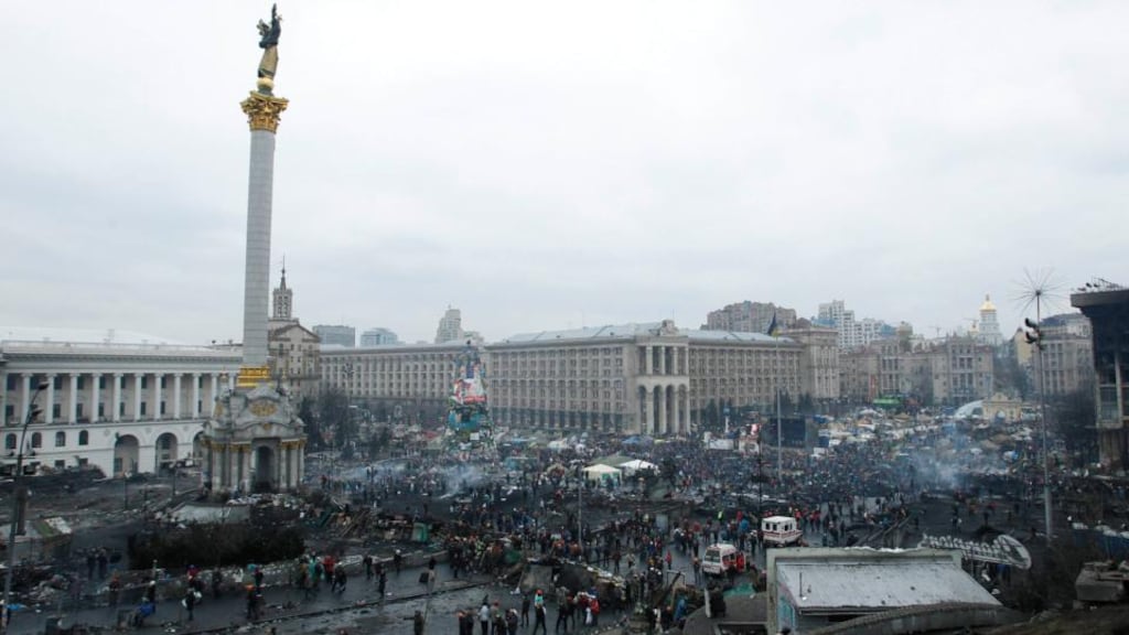 Foreign ministers of the EU’s 28 member states are due to meet in Brussels this afternoon for emergency talks on Ukraine. More than 20 people are reported to have died in violence near Independence Square (pictured) in Kiev this morning. Photograph: David Mdzinarishvili/Reuters.