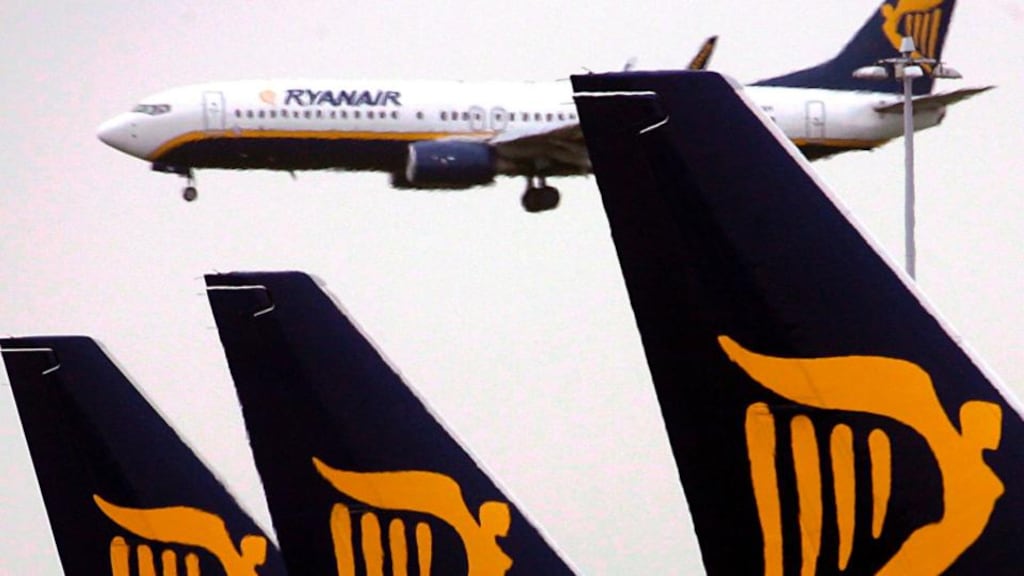 Ryanair: the low-cost carrier saw its shares fall 7 cent to €9.96, which was roughly in line with other airline stocks. Photograph: Andy Rain/EPA
