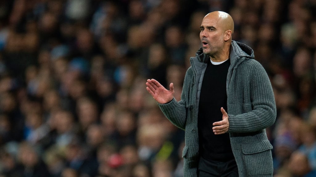Pep Guardiola: there has been a clarity to City’s project, aided by his arrival,  in  contrast with United’s own wildly oscillating progress post-Ferguson. Photograph: Peter Powell/EPA