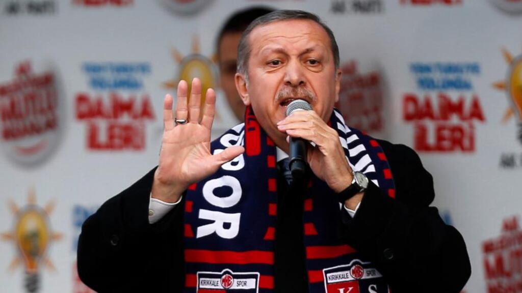 Turkish prime minister Tayyip Erdogan addresses an election rally in Kirikkale, central Turkey, yesterday. Photograph: Reuters/Umit Bektas
