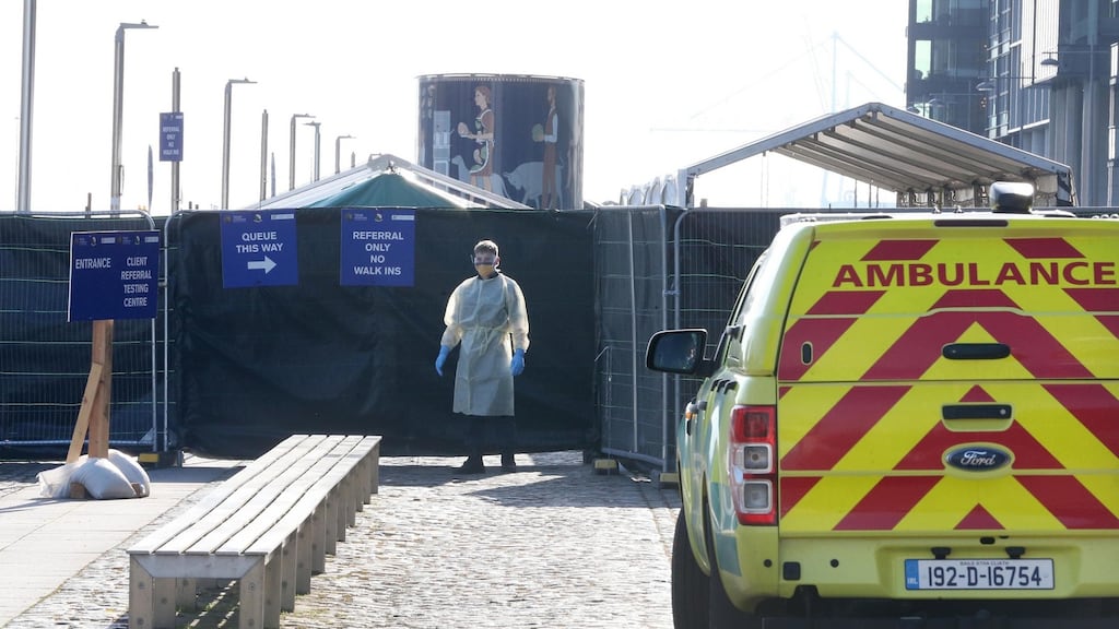 The entrance to the Covid-19 testing facility on Sir John Rogerson’s Quay in Dublin. Photograph: Sasko Lazarov/RollingNews.ie
