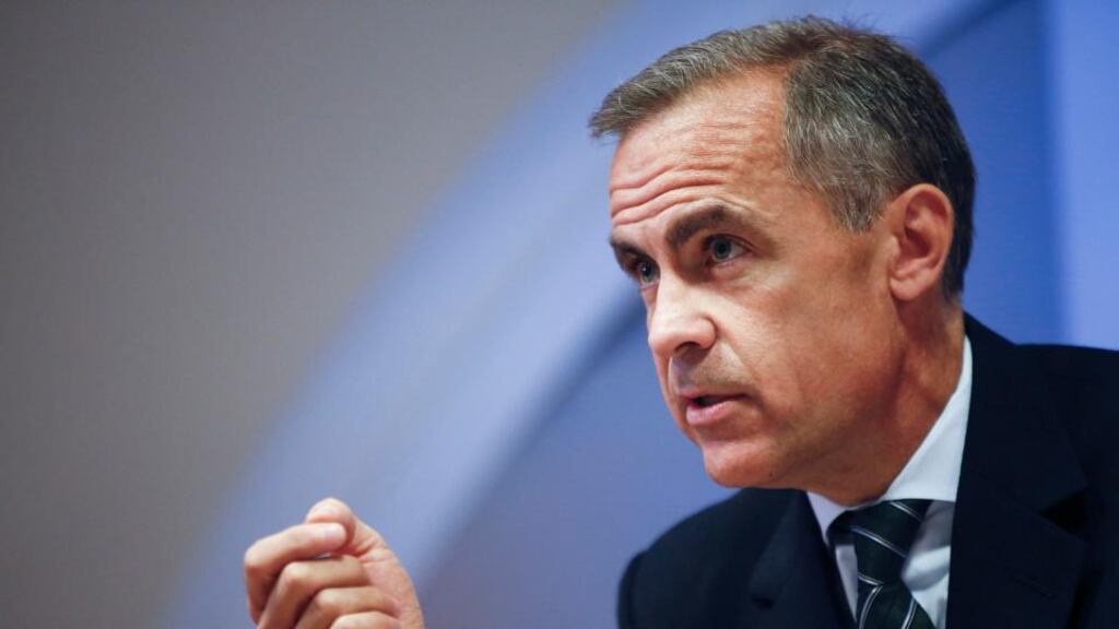 Mark Carney, governor of the Bank of England, gestures during the bank’s quarterly inflation report news conference in London earlier this month. Photographer: Simon Dawson/Bloomberg