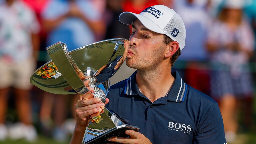 Patrick Cantlay after winning the FedExCup title at the East Lake golf club in Atlanta, Georgia. Photograph: EPA