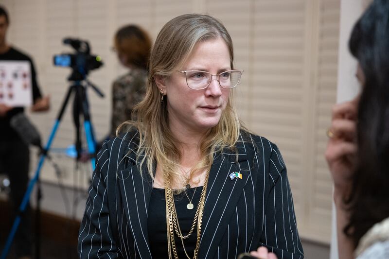 Israeli Ambassador Dana Erlich at a 2023 press conference at the Embassy of Israel in Dublin for families of hostages feared taken in Gaza. Photograph: Norma Burke/PA