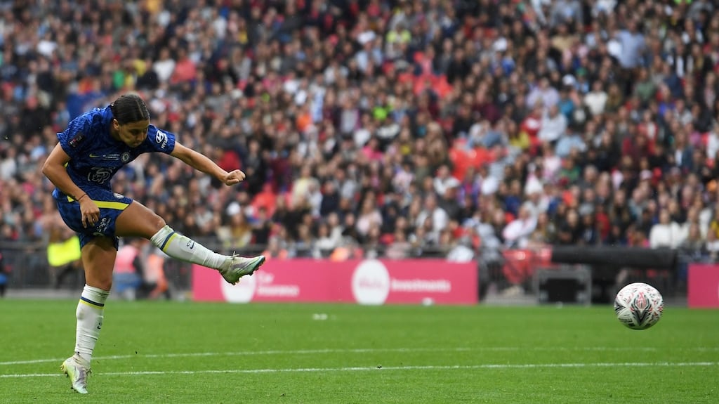 Chelsea’s Sam Kerr scores the winner. Photograph: Neil Hall/EPA