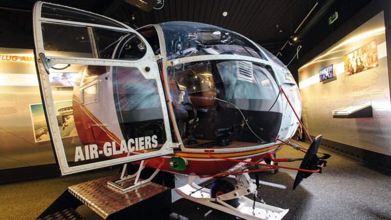 The original helicopter from the film, now a simulator at the Bond museum