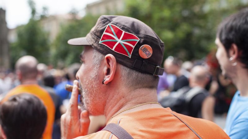 Rally: an independence supporter sports a Basque flag. Photograph: Markel Redondo/New York Times