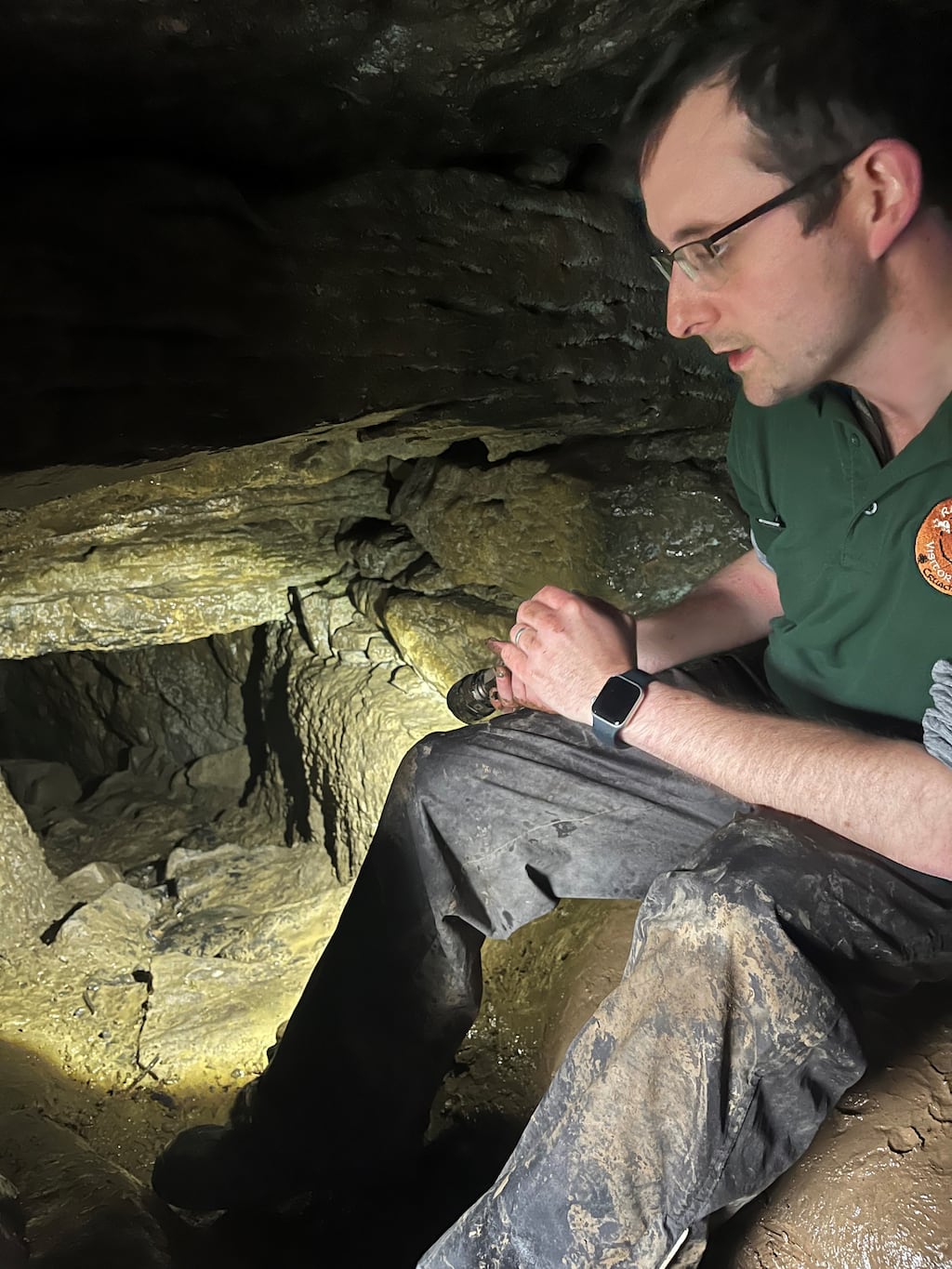Dr Daniel Curley of the Rathcrogan Visitor Centre in the cave. Photograph Conor Pope