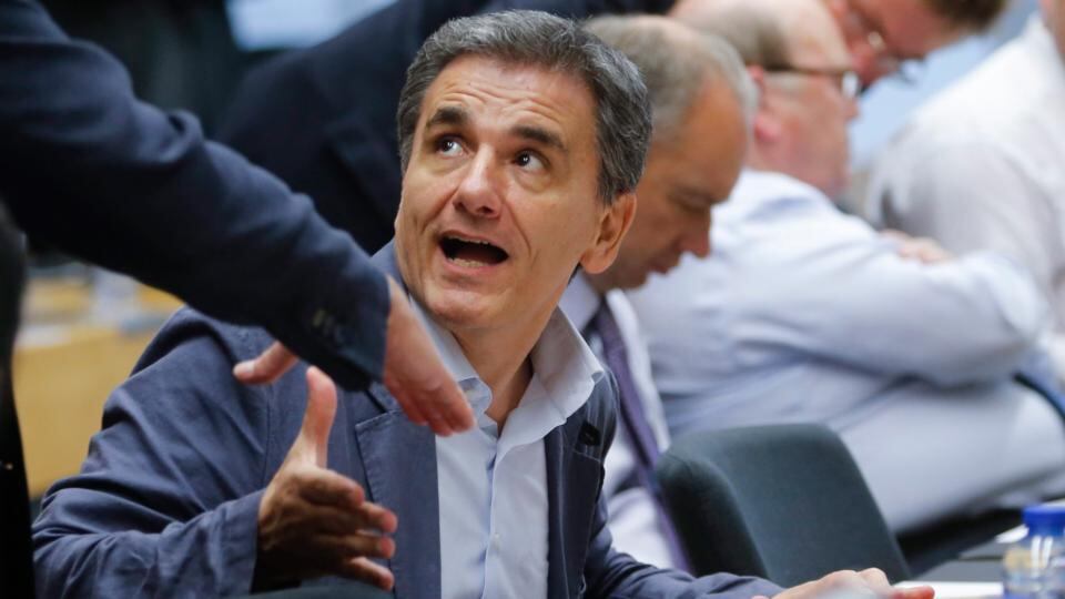 A file photograph showing Greek finance minister Euclid Tsakalotos at the eurogroup Finance ministers meeting on Greece in Brussels. Photograph: EPA