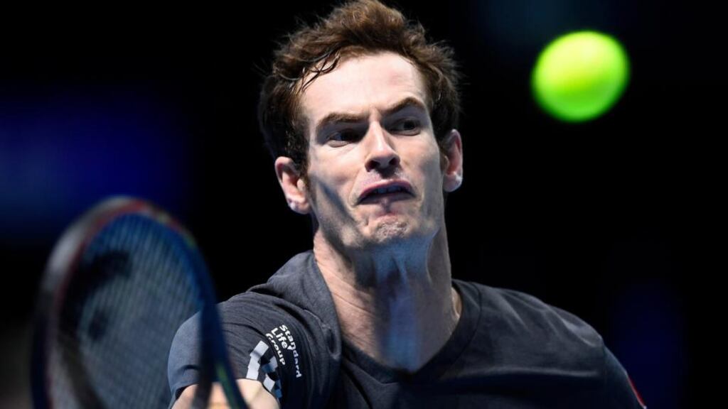 Andy Murray in action during his defeat by Kei Nishikori of Japan in his opening match at the ATP World Tour Finals in London today. Photograph: Dylan Martinez/Reuters.