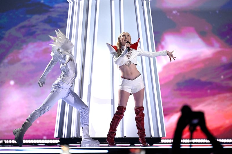 Singer Luna representing Poland with the song The Tower performs on stage during the first rehearsal for tonight's semi-final. Photograph: Jessica Gow/AFP via Getty
