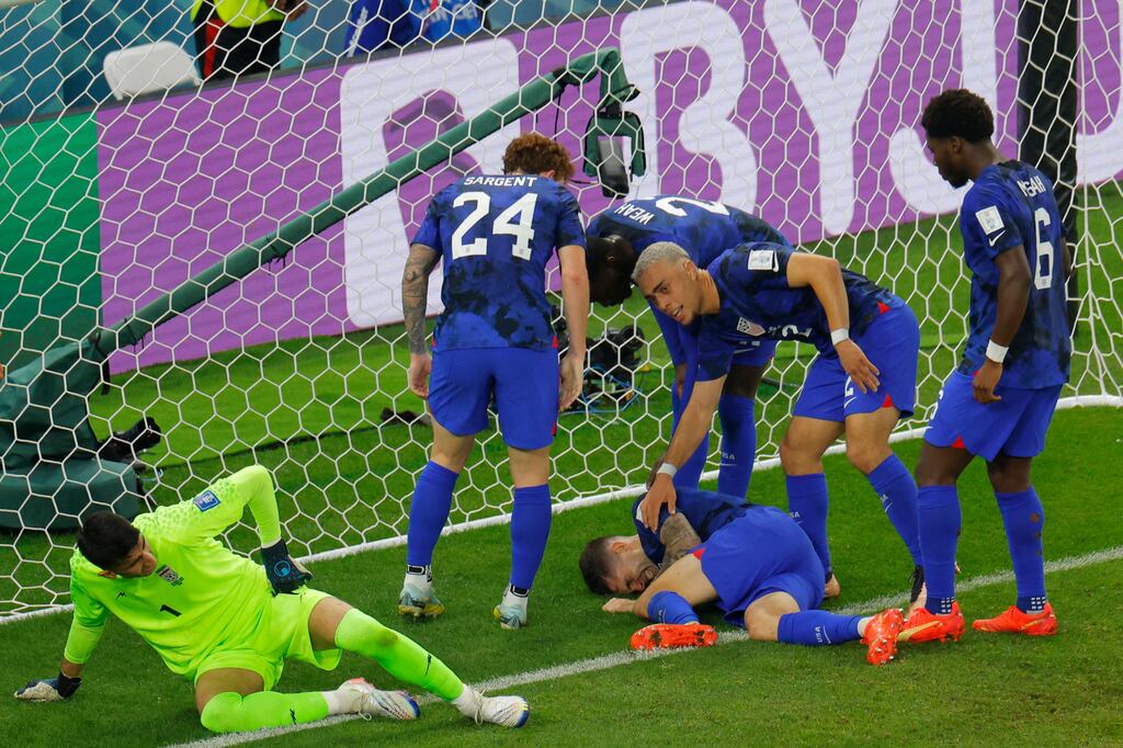 Christian Pulisic was injured in the act of scoring the only goal of the USA's victory over Iran. Photograph: Odd Andersen/AFP via Getty Images