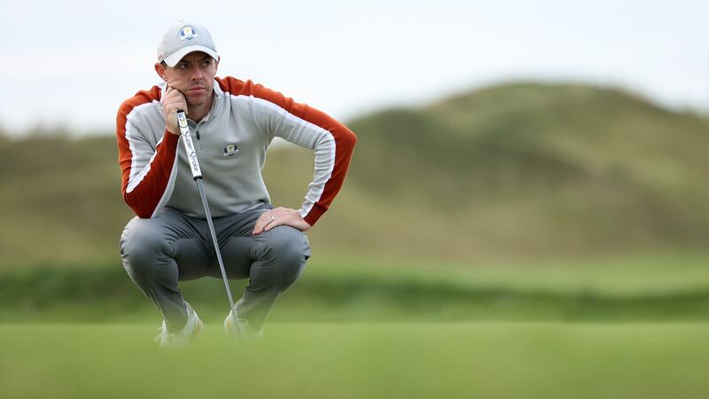 McIlroy and Poulter were soundly beaten by Morikawa and Johnson. Photo: Patrick Smith/Getty Images