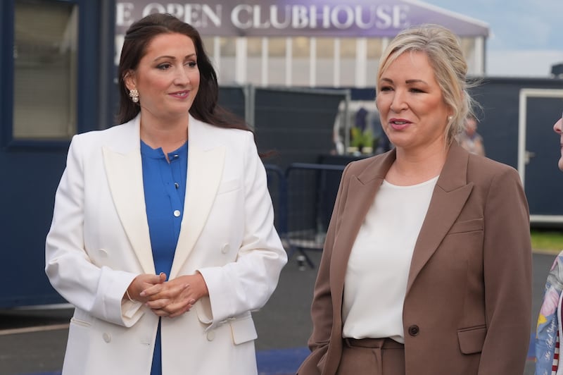 Northern Ireland Deputy First Minister Emma Little-Pengelly and Northern Ireland First Minister Michelle O'Neill at Royal Portrush. Photograph: Brian Lawless/PA Wire