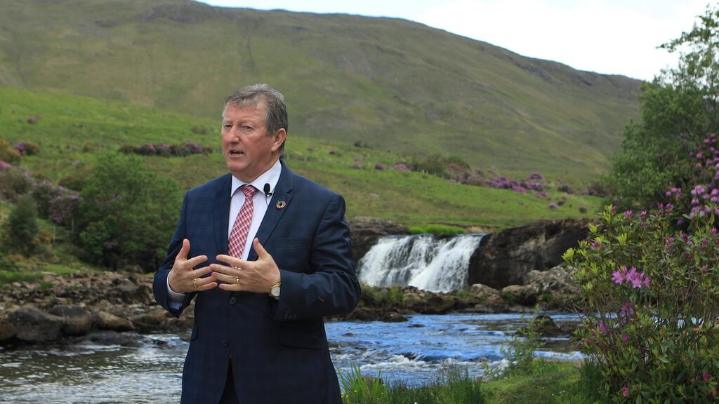 Minister of State Seán Canney speaking at Aasleagh Falls on the river Erriff