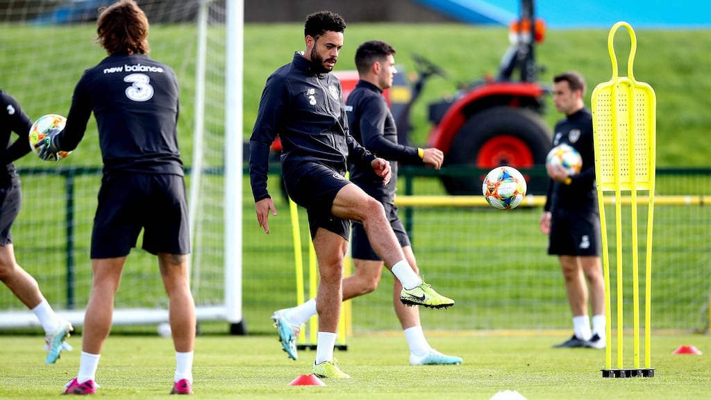 Derrick Williams at Republic of Ireland squad training at the FAI National Training Centre in Dublin on Wednesday. Photograph: Ryan Byrne/Inpho