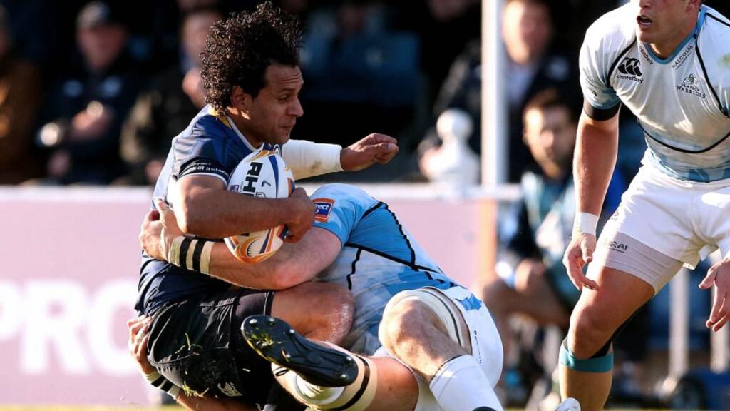 Isa Nacewa is tackled during the RaboDirect PRO12 semi-final against Glasgow Warriors at the RDS. Photo: Inpho