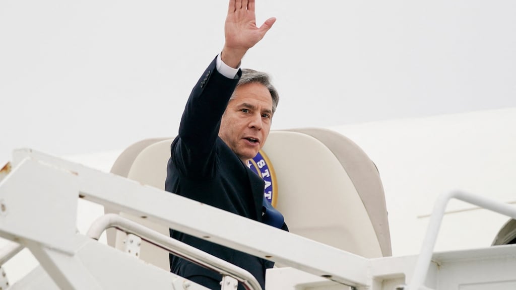 United States secretary of state Antony Blinken (pictured) and national security adviser Jake Sullivan met separately with Minister for Foreign Affairs Simon Coveney at Shannon Airport on Monday. Photograph: Alex Brandon/Pool/AFP via Getty
