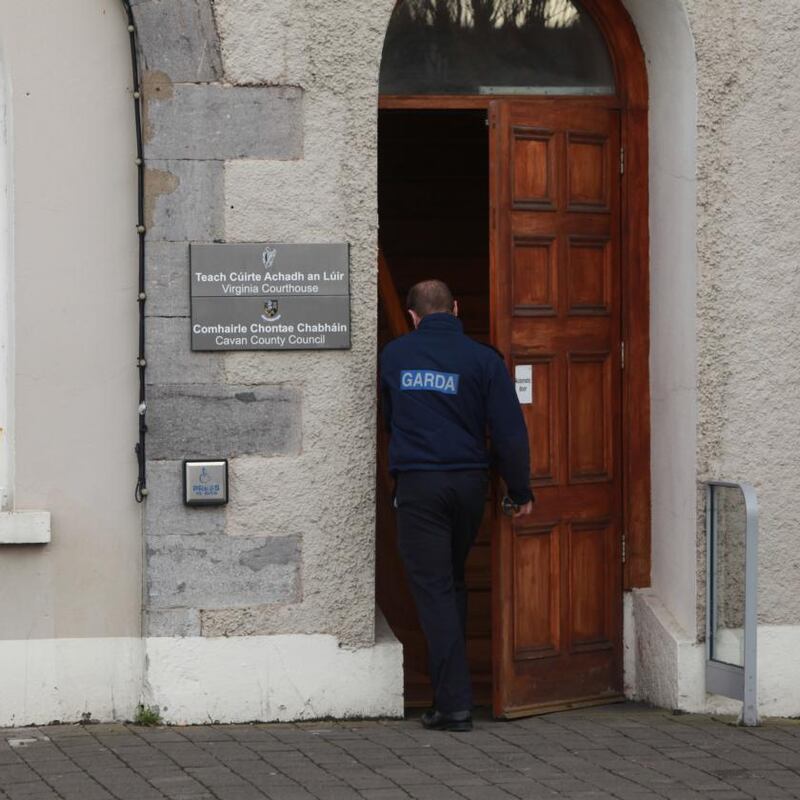 Garda enters Virginia Court House, Co Cavan. Photograph: Garrett White
