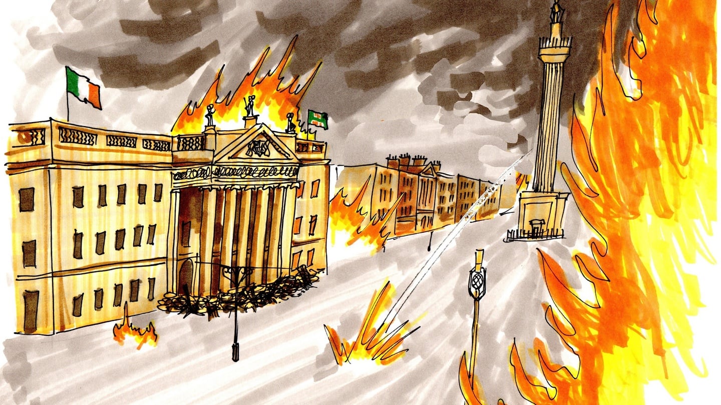 Sackville Street ablaze during the Easter Rising