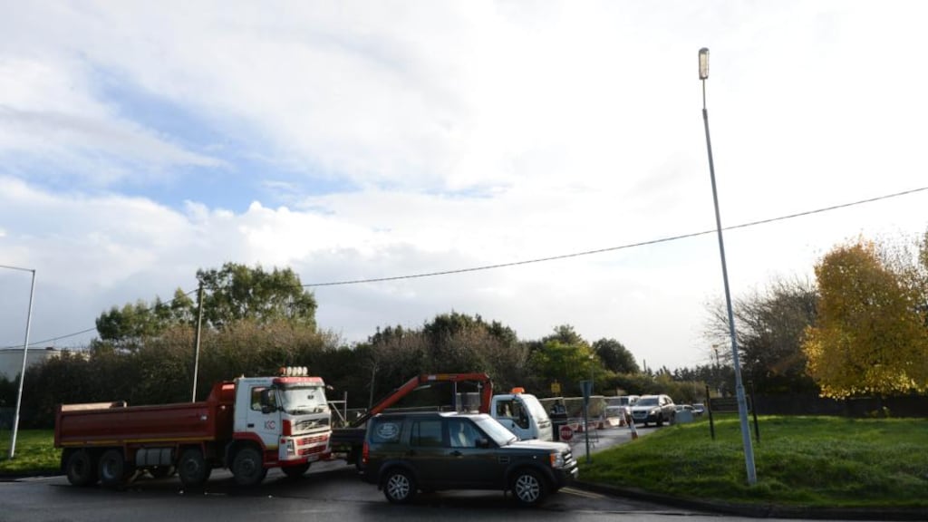 Protesters block the entrancet outside the SIAC HQ in Clondalkin, Dublin. Photographer: Dara Mac Dónaill / THE IRISH TIMES
