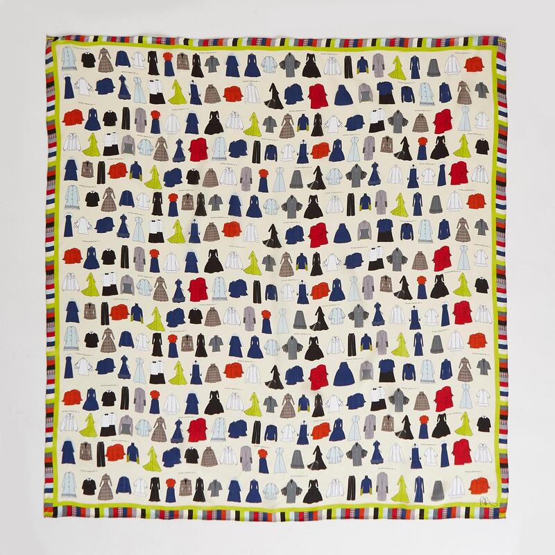 Peter O’Brien for Dunnes Stores: silk scarf with sketches from the designer’s collections, €60