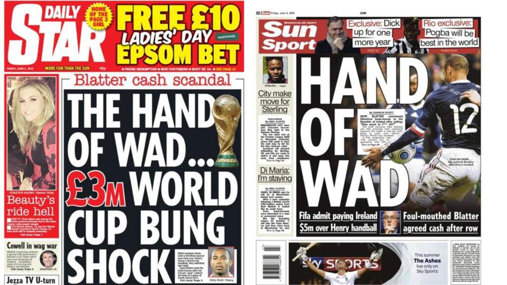 The Daily Star and Sun both run with “The Hand of Wad”
