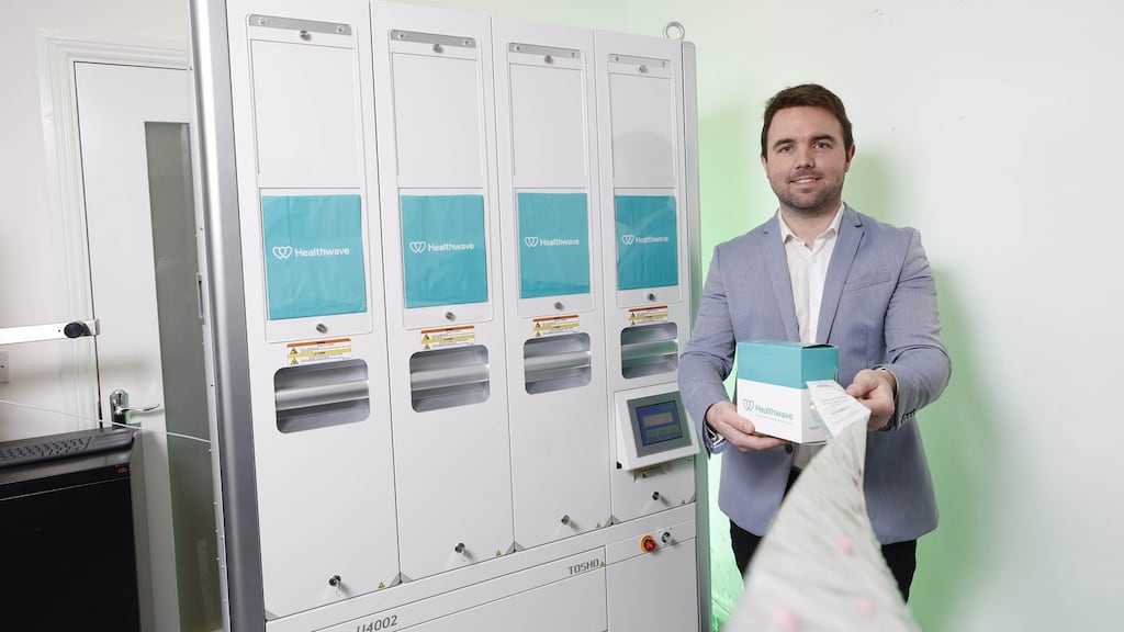 Healthwave founder Shane O’Sullivan: The Pillpod system yields a tearable roll of chronological pill pouches, which come in a pod, ensuring the correct pills are taken at the right time each day. Photograph: Conor McCabe