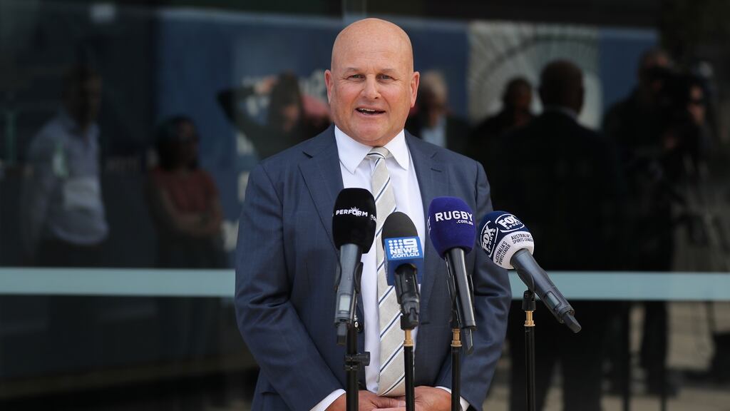 Interim Rugby Australia CEO Rob Clarke speaks to the media. Photo: Matt King/Getty Images