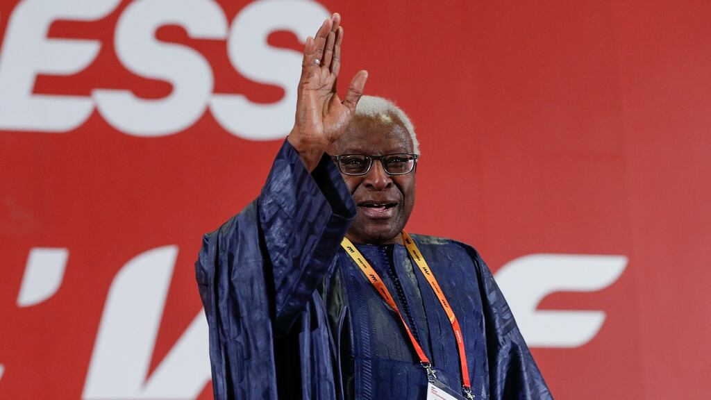 Lamine Diack resigned in November last year after allegations he had accepted more than €1 million in bribes to cover up positive Russian doping tests. Photograph: Lintao Zhang/Getty Images