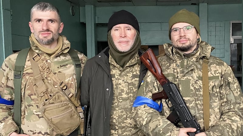 Yaroslav Lepiavko (left),with his father Sergei (centre) and brother Bodhan: ‘There was no question for me about whether to go to war or not. I felt it was my duty’