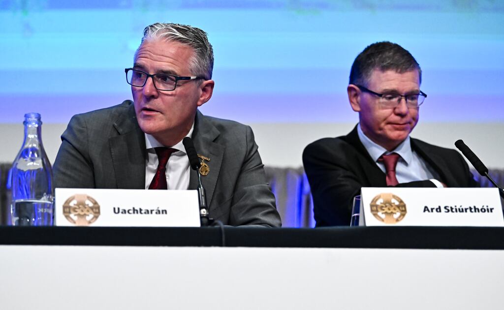 GAA president Jarlath Burns and GAA director general Tom Ryan. Photograph: Piaras Ó Mídheach/Sportsfile