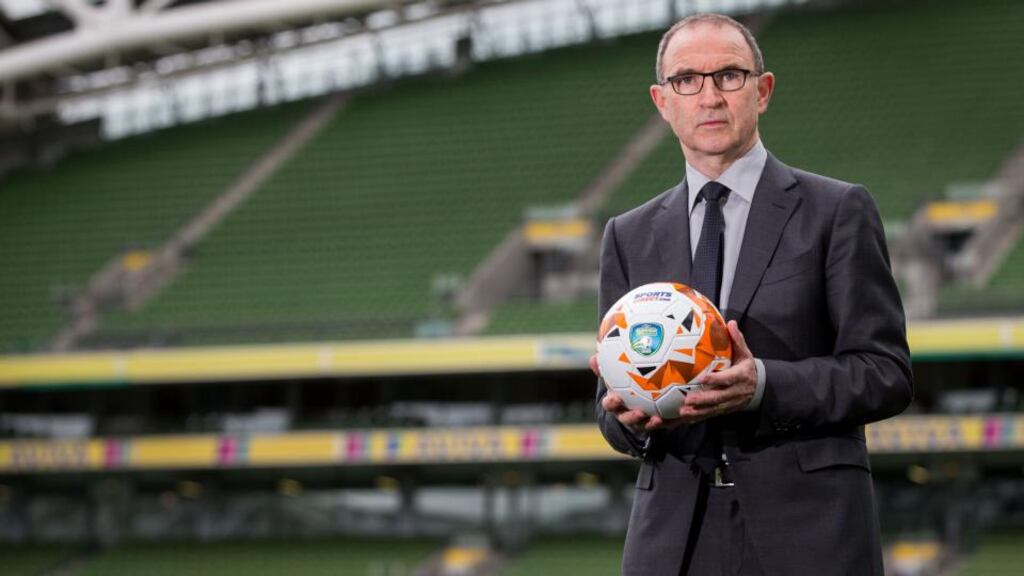 Martin O’Neill at the launch of the SportsDirect FAI Summer Soccer Schools at the Aviva Stadium. Photograph: Oisín Keniry/Inpho